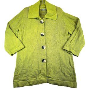 NWT WILLOW Womens XL Green Cardigan Button Up Spread Collar Soft Knit Duster